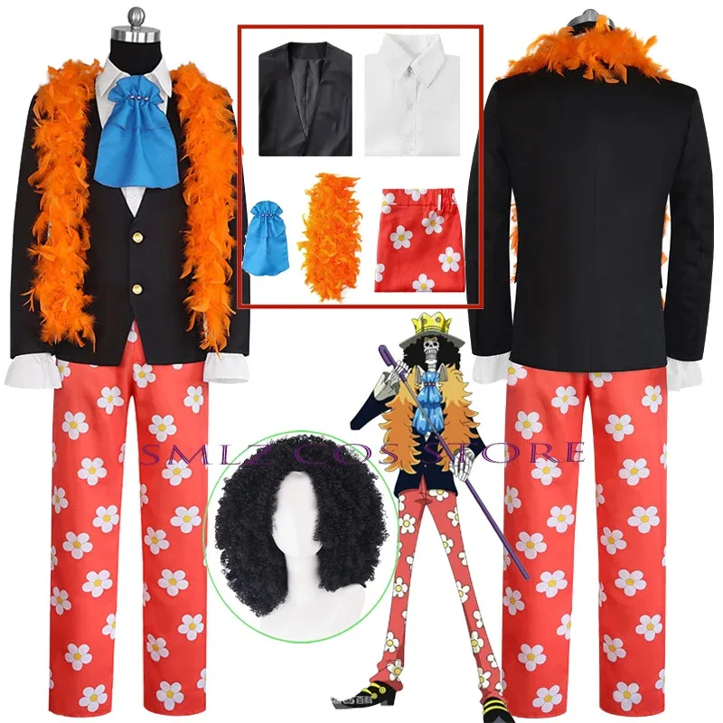 

Burukku Cosplay Anime Soul King Brook Costume Skeleton Uniform Wig Suit Halloween Party Stage Perform Outfit for Man Woman