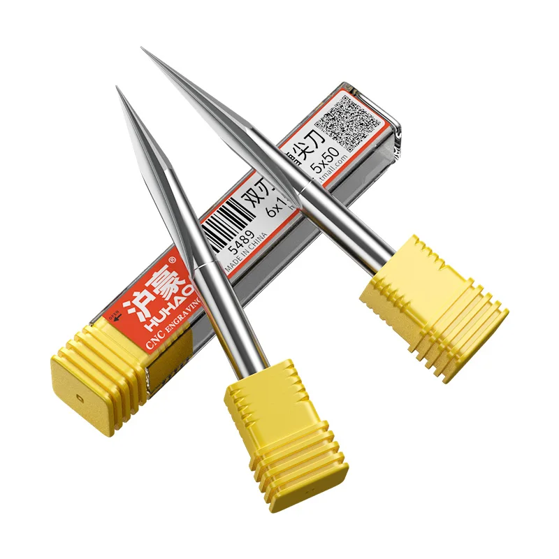 Huhao 3d 6mm haste gravura bit v forma fresa 2 flautas carboneto fresa cnc roteador bit para madeira mdf ferramentas para trabalhar madeira