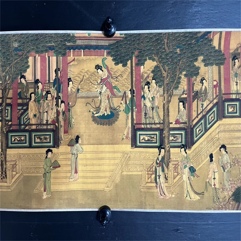 لوحة تمرير طويلة قديمة في الصين، لوحة ألوان مائية من تشيو يينغ لمقتنيات مائة الجمال #3