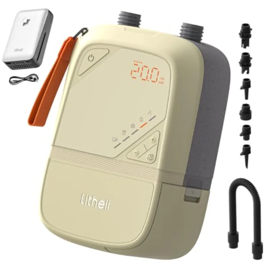 

Litheli Paddle Board Pump 20PSI High Pressure SUP Pump Electric Air Pump for Inflatables with Rechargeable Battery-Powered Dual