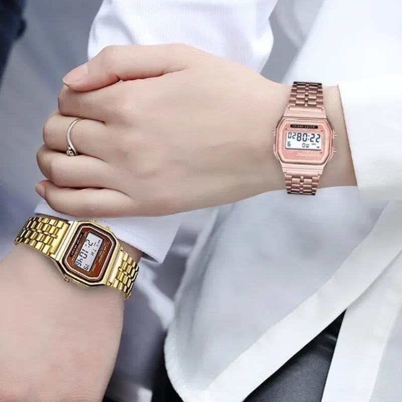 Luxury Gold Silver Digital Watches Men Women Fashion Simple Couple's Watches 30M Waterproof Lovers Electronic Wristwatch Clock