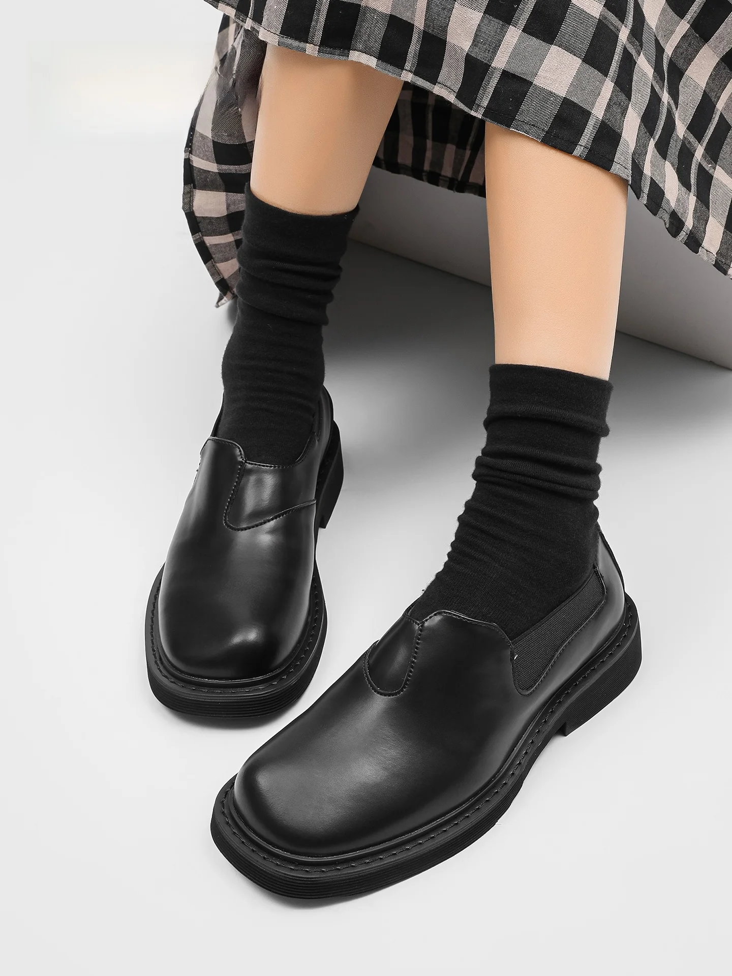 

Busin Casual Heightening Commuter oes Men's Bla Thi Bot Retro Sle Leather oes Comfortable All-Season Wear