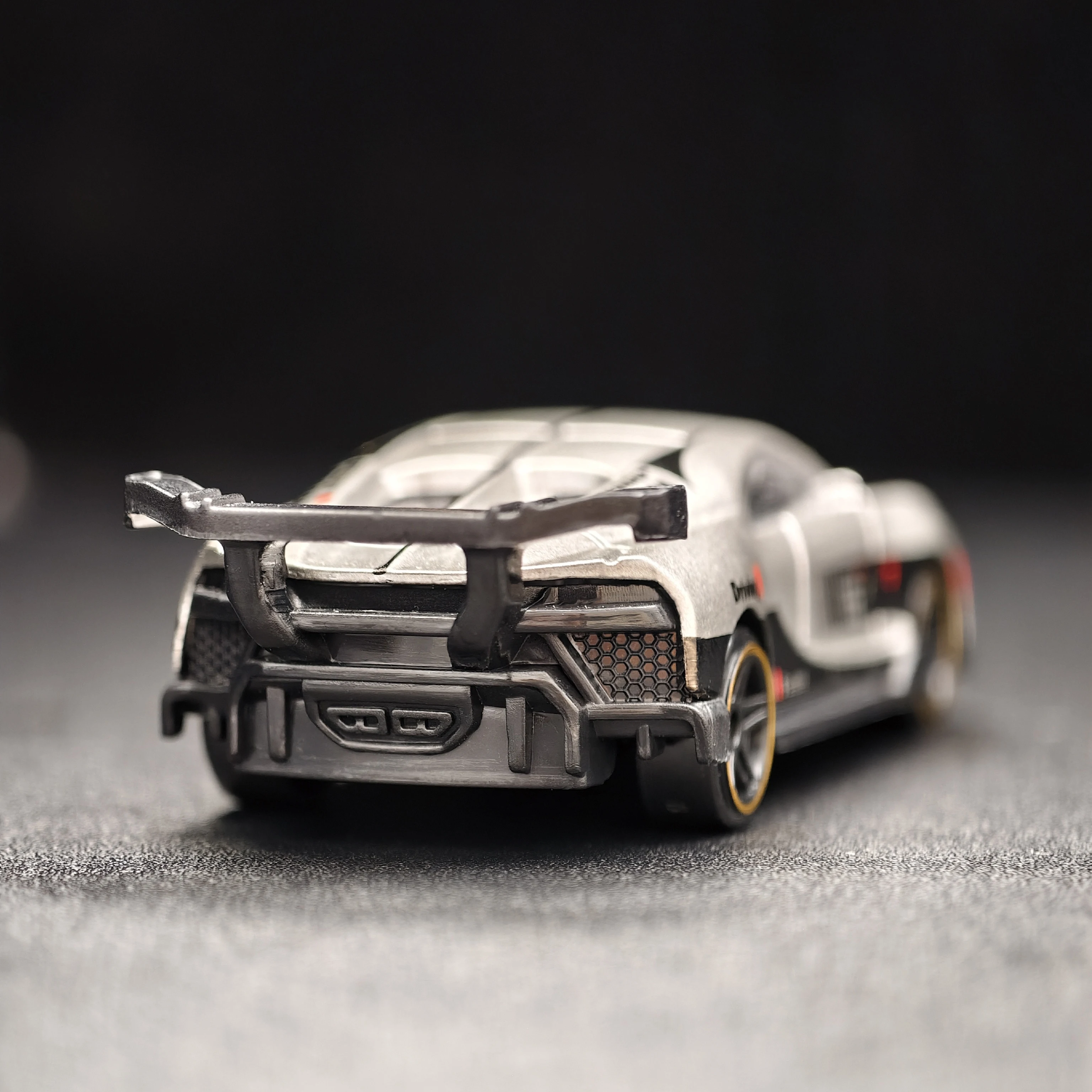 1/64 Diecast Alloy Sports Car Model Silver Racing Supercar with Rear Wing Spoiler Metal Miniature Toy for Collectors and Car Fan view 6