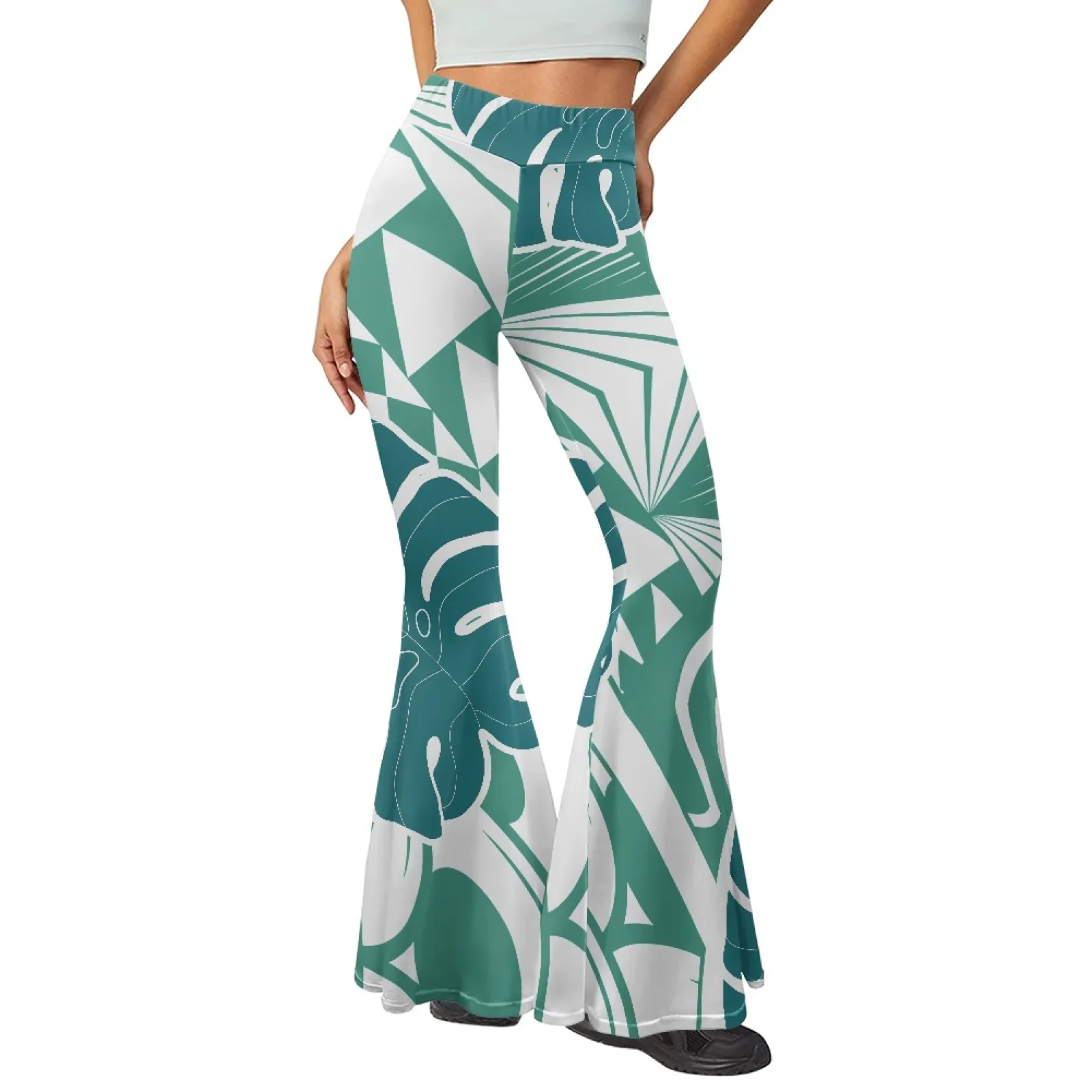 Polynesian Tribal Tongan Totem Tattoo Print Comfortable Soft Polyester Yoga Flared Pants for Lady, Sports Leggings, Holiday Gift