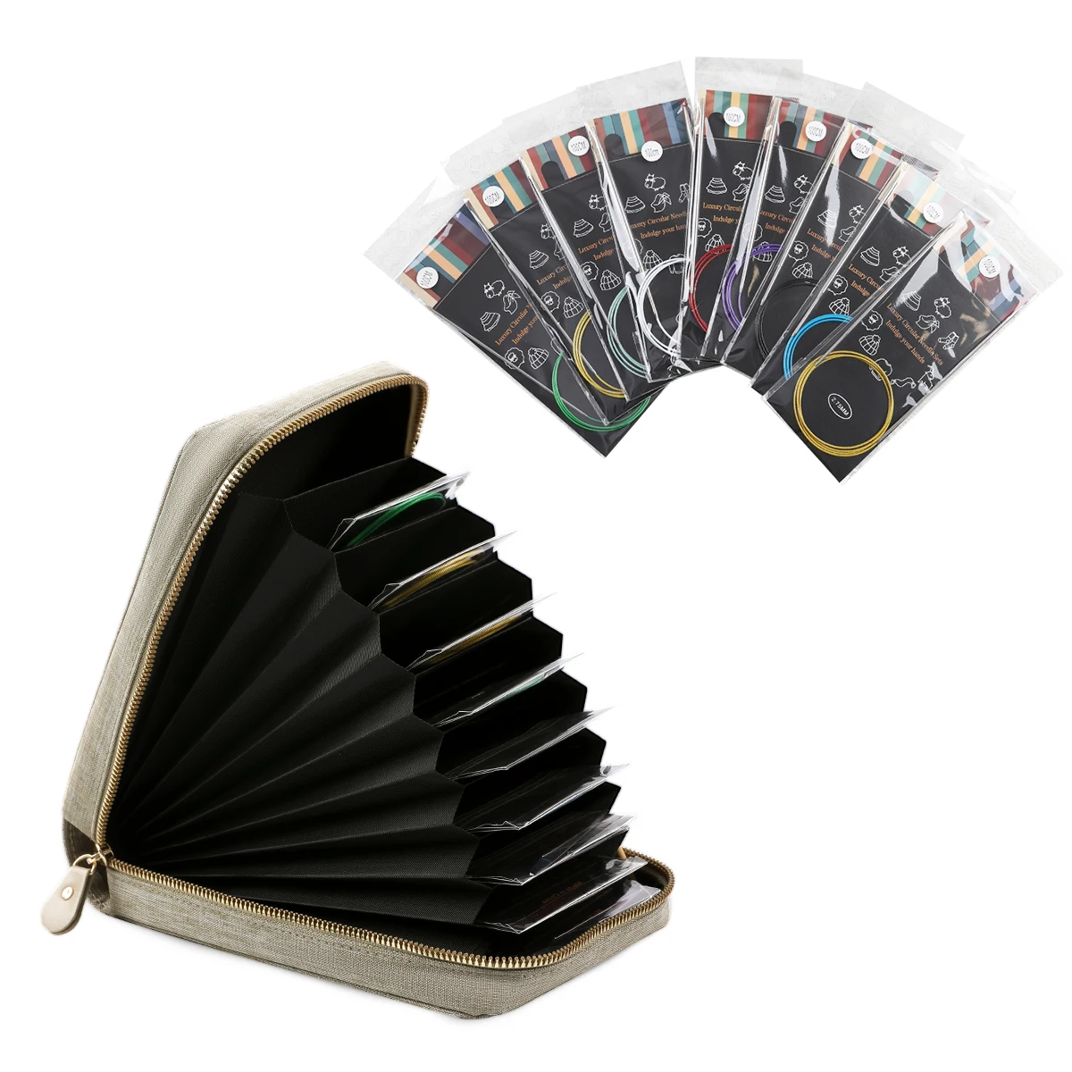 

New Stainless Steel Circular Needle Storage Bag Set, Including a Circular Needle Storage Bag and Stainless Steel Circular Needle