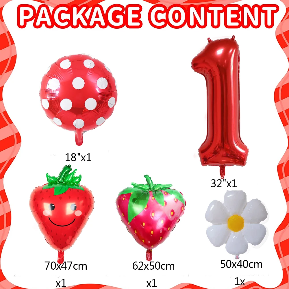 5Pcs Berry First Birthday Party Balloons Set 32 Inch Red Number Balloon for Sweet One Strawberry Birthday Party Decorations