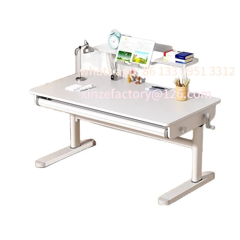 

Study desk and chair set simple white table liftable solid wood desk student multi-function desk and chair