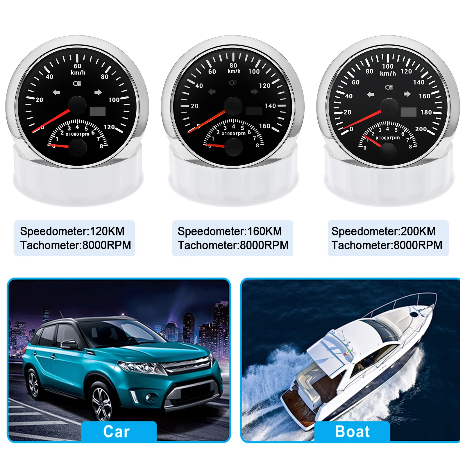 120km/h 160km/h 200km/h GPS Speedometer with Tachometer 2 IN 1 Car Gauge Set with Gps Antenna Red LED for Car Marine Boat 12V