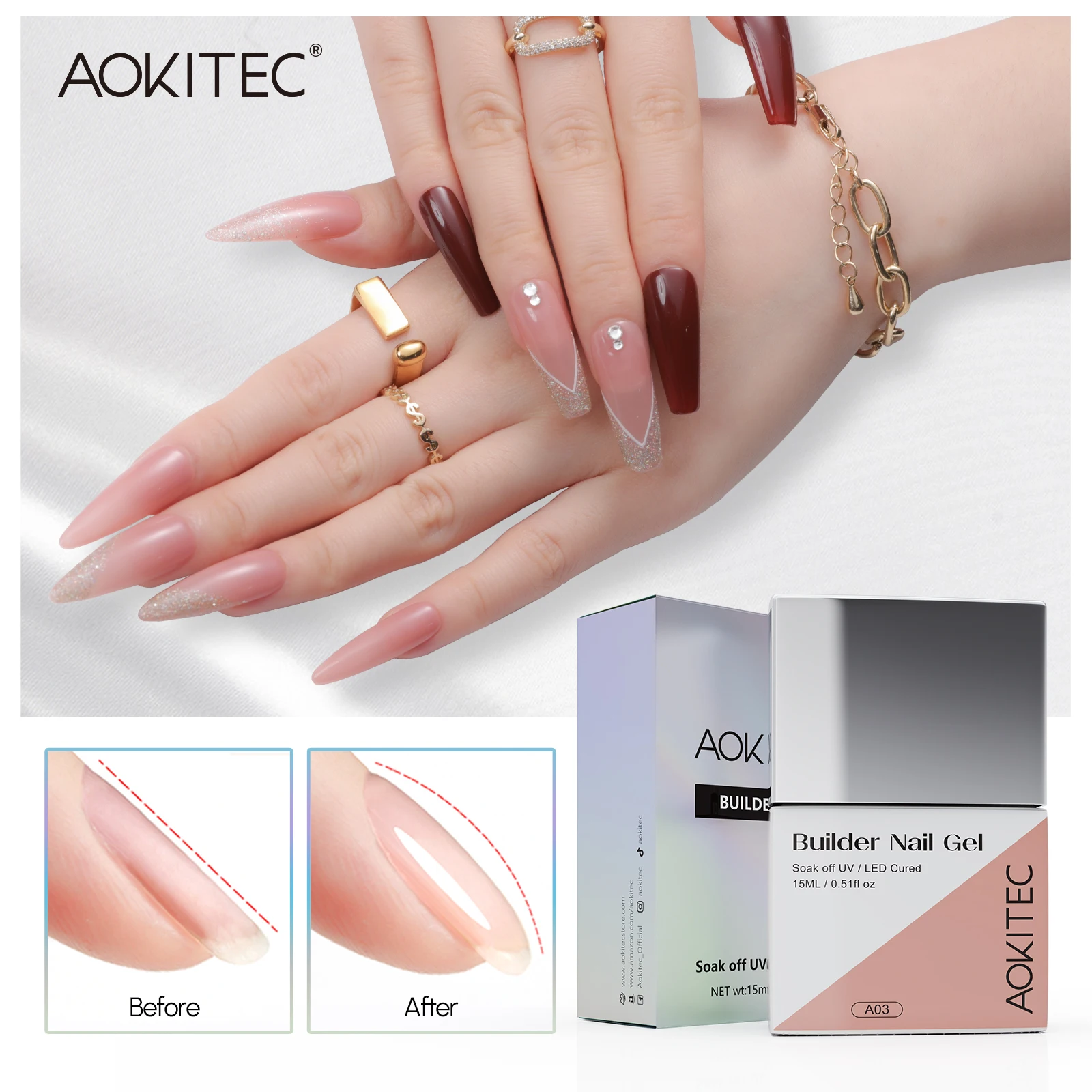 

Aokitec Builder Nail Gel 8 Colors Builder Modelling Gel 15ML Polish Apex & C-Curve Nail Structures Extensions