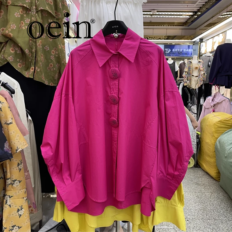 

[oein] 2024 New Big Button Design Feels Fashionable And Lazy, Loose Version Long Sleeved Shirt