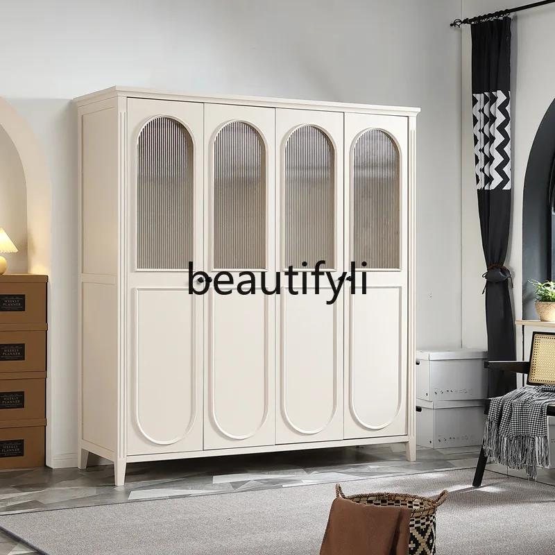 

American Style Master Bedroom Solid Wood French Cream Style Wardrobe Creative Nordic Transparent Home Bedroom Cabinet