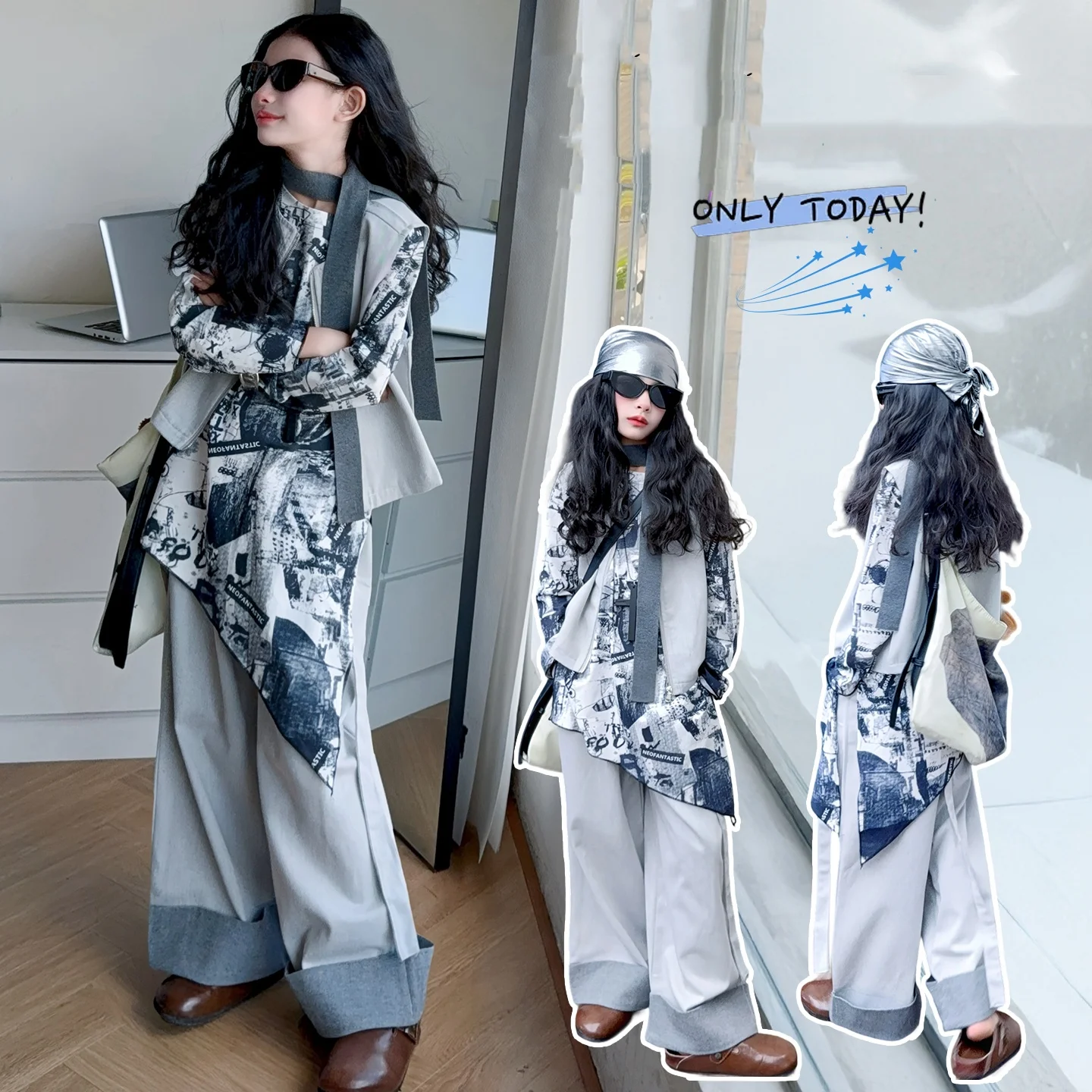 

Girls Clothes Sets Size 4-14Y Kid Vest+TeeTop+Pants Bottom Suit Child 3-Pieces Of Clothing Sets Toddle Girl Casual Fashion Set