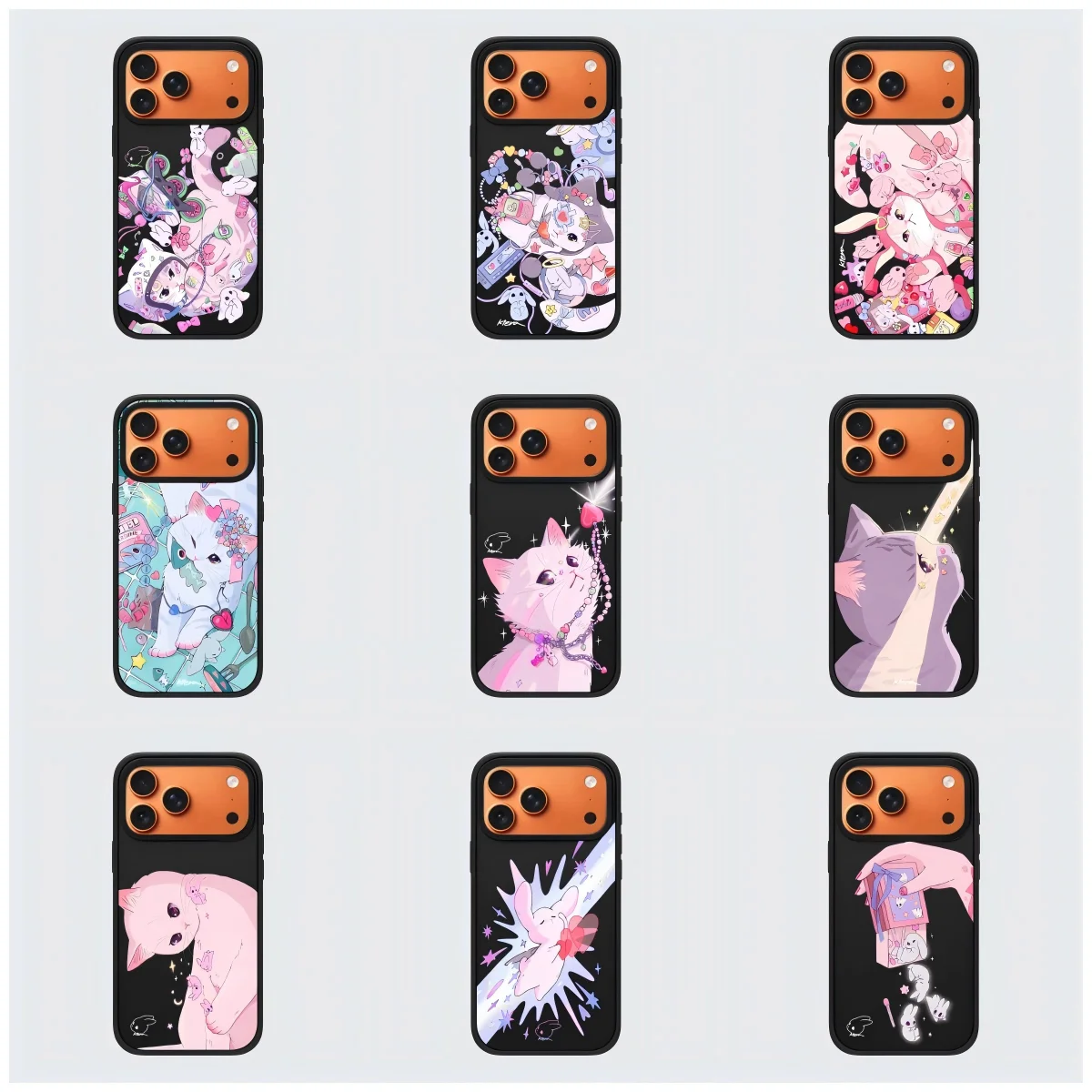

Cat Illustration Pattern Matte Texture Black Border Magnetic Phone Cover for IPhone 14 15 16 17 Pro Max Case for IPhone 17Pro