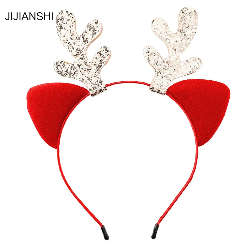 80pcs/set Cute Christmas Deer Headbands Cat Ears Hairbands Women Girls Anlters Hair Hoop Festival Party Headdress