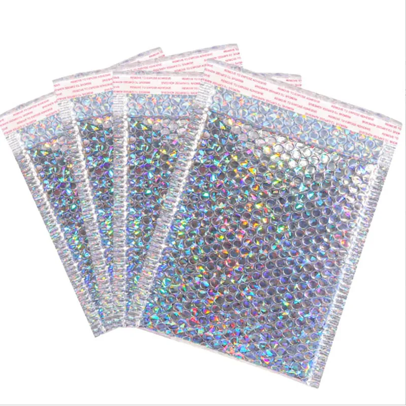 Laser Silver 50Pcs Delivery Package Packaging Holographic Mailer Packing Bag Laser Pink Shipping Bags Bubble Envelope