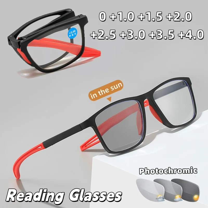 

New Portable Folding Photochromic Reading Glasses High Definition Ultra-Lightweight Anti-Blue Light Presbyopia Eyewear Unisex