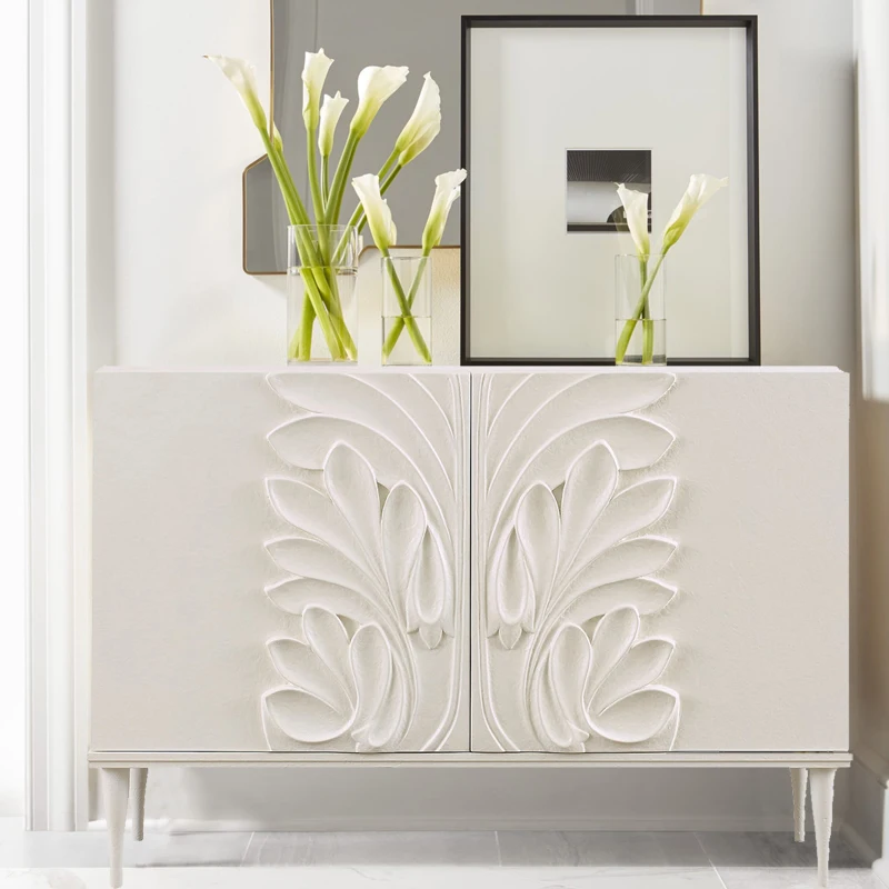 

Entrance cabinet French relief gold edge white living room modern simple art decoration