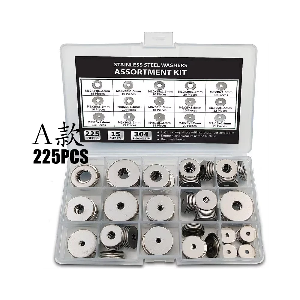 

225/300pcs Flat Washers set M3M4M5M6M8M10M12 M14 M16 304 Stainless Steel Copper o-ring Gasket rondelle Sump Flat Sealing Spacers
