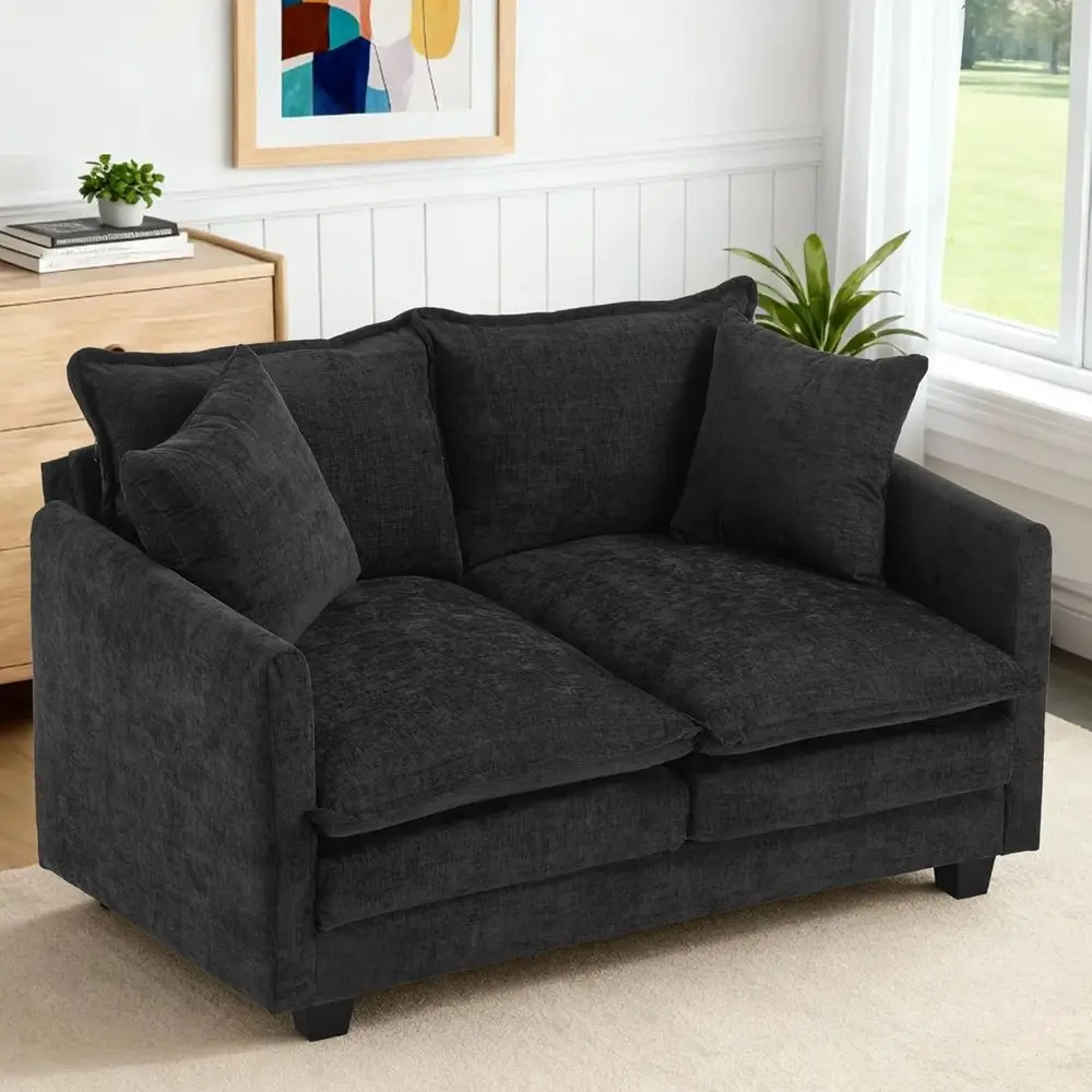 

50 Deep Seating Loveseat with 2 Pillows, Ideal for Small Spaces, Suitable for Home Office or Living Room, Black