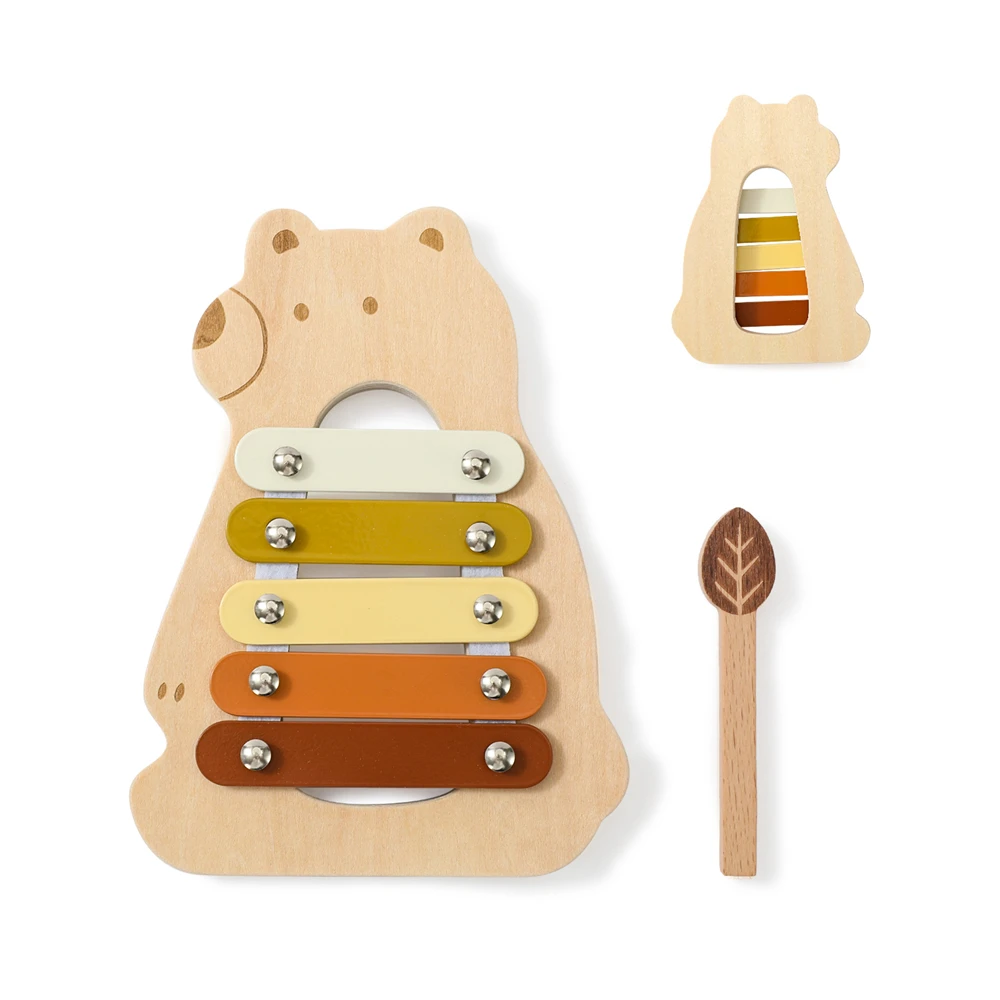 Wooden Bear Xylophone Toys 5 Color Scale Bars and Mallet Musical Instrument Early Education Fine Motor Skills Baby Toys Gifts