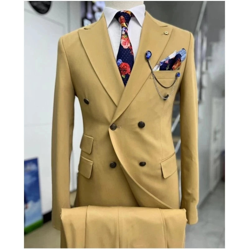 

Double Breasted Men Suits African Blazer Double Breasted Peaked Lapel Costume Hombres Coat Pants Two Piece Casual Jacket 수트재킷