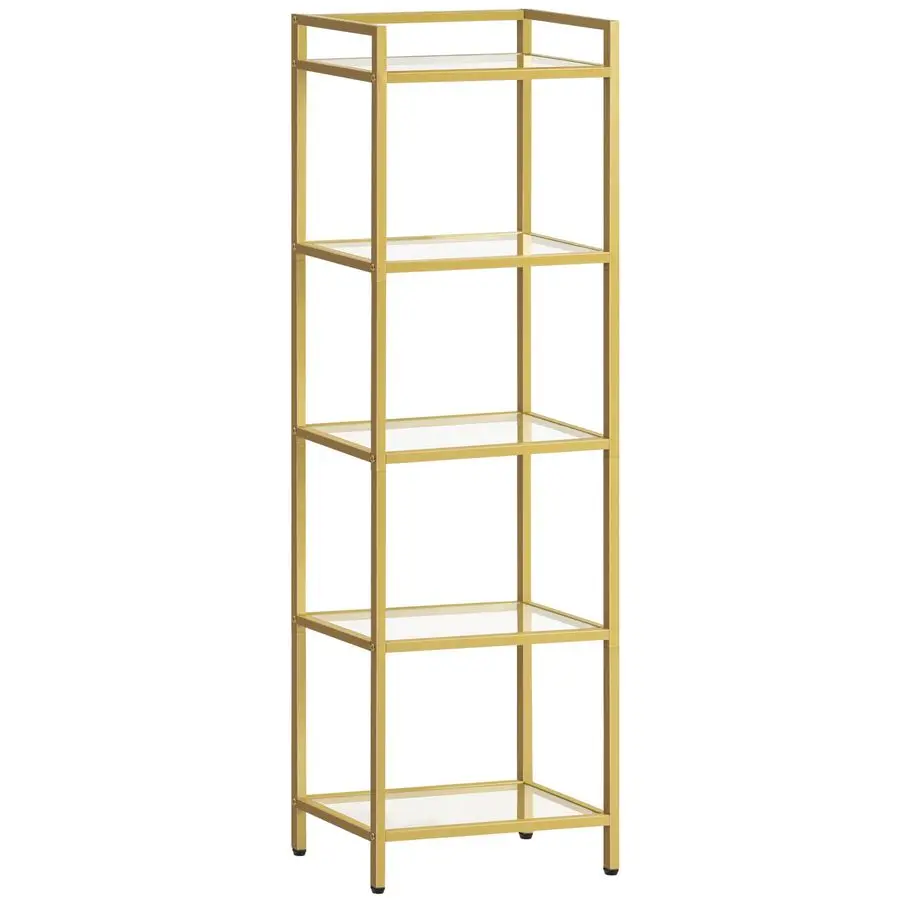 

5Tier Gold Shelf, Narrow Book Shelf, Display Cabinet with Glass Bookcase, Corner Shelf Storage for Small Spaces, for Home Offic