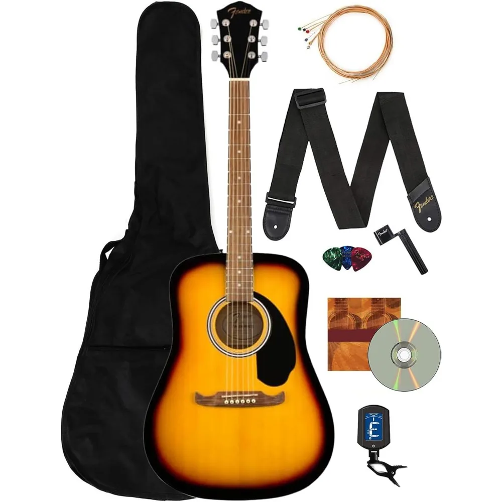 Acoustic Guitar - Sunburst Bundle with Gig Bag, Tuner, Strap, Strings, Winder, Picks, Lessons, and Austin Bazaar Instructional