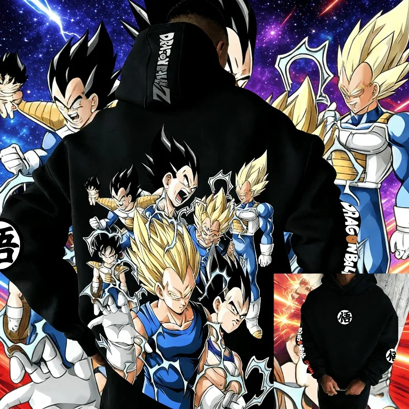 Dragon Ball Z Anime Hoodie für Männer und Frauen Baumwolle Streetwear Lässiger Pullover Sweatshirt Cartoon-Print Goku Vegeta Jacke Frühling Herbst