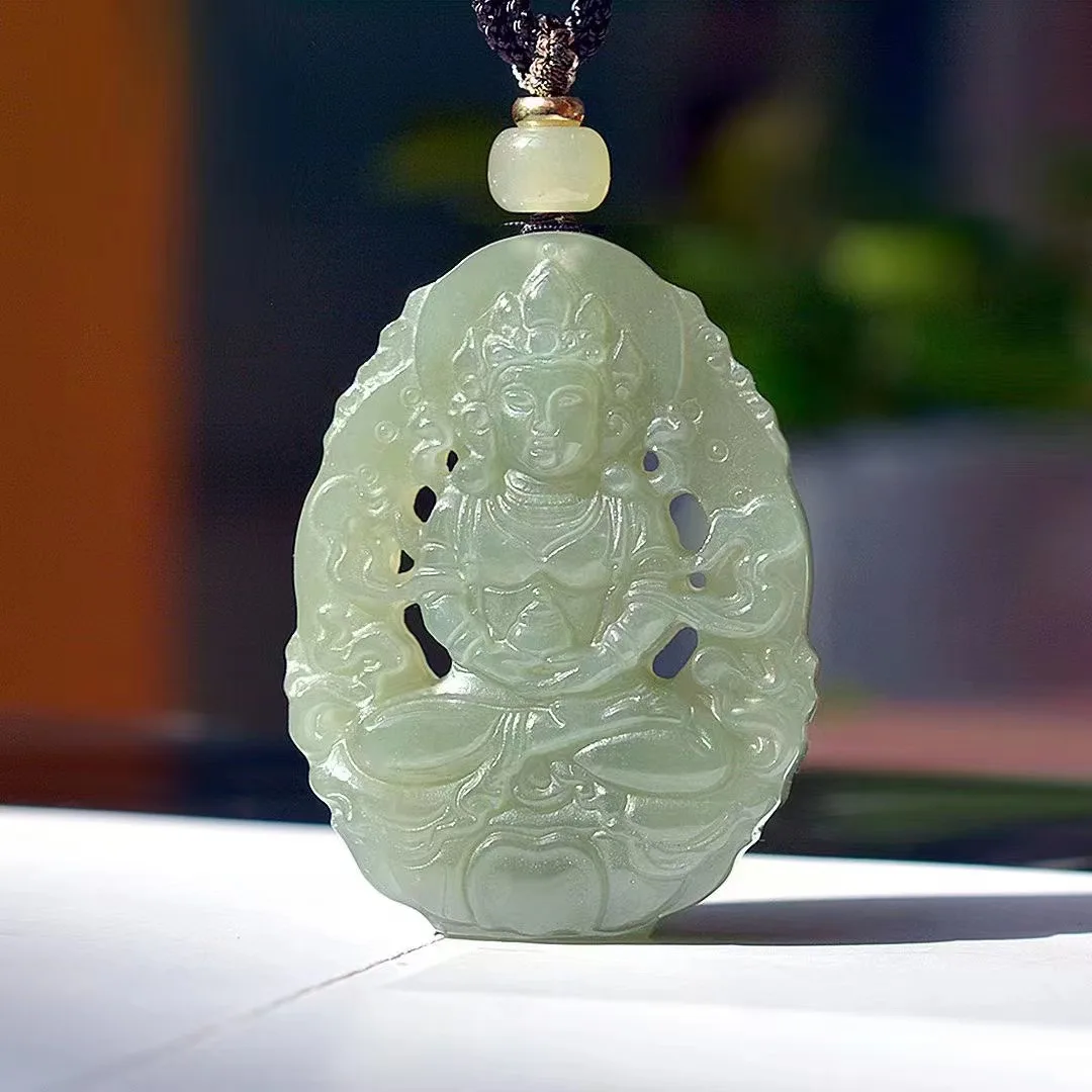 Natural 100% real cyan hetian jade pendant necklace hand-carved Guanyin necklaces pendants man woman jade jewelry Bless peace