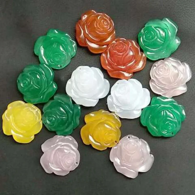 Wholesale Ice-like White Chalcedony Rose Pendant White Agate Rose Pendant Flower Blooming Rich Jade Sweater Chain