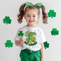 Happy Go Lucky Printed Kids Shirts St. Patrick's Day Boys Girls Outfit T-shirt Child Short Sleeve Tee Tops Holiday Kid Clothes