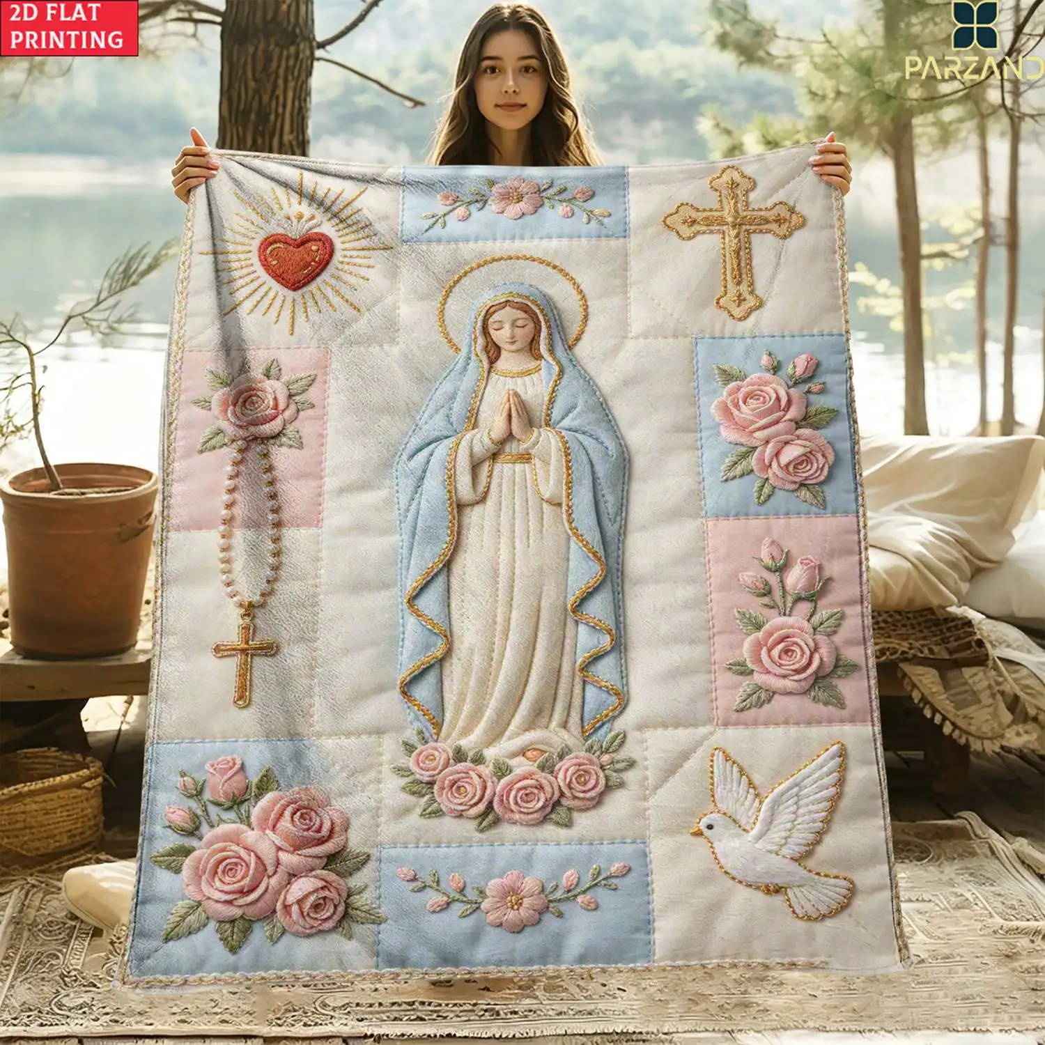 2D Flat 1pc Sacred Icon Ultra Soft Lightweight Flannel Blanket - Cozy Warm Throw for Camping Travel, Holiday Gift for Loved Ones