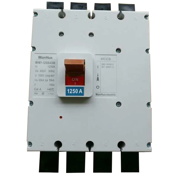 

MHM1-1250S 1250A 1000A 1600A 4P Four Poles MCCB Standard Type AC690V 65KA Moulded Case Circuit Breaker