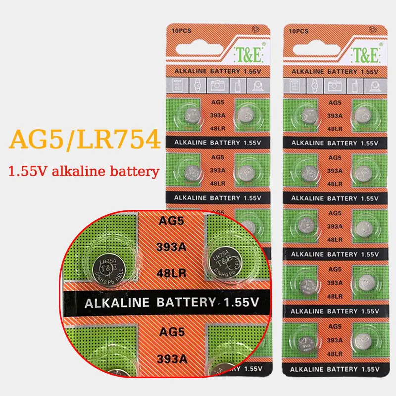 AG5 LR754 393 LR48 Batteries SR754 L754 G5 193 393A 1.55V Button Alkaline Battery for Headphones Hearing Aids Watch Toy