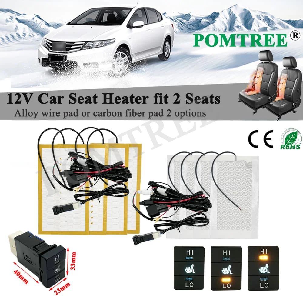 Build-in Car Seat Heater Kit Fit 2 Seats Universal Alloy Wire/Carbon Fiber Heating Pad H/L--level Control Switch For Toyota RVA4