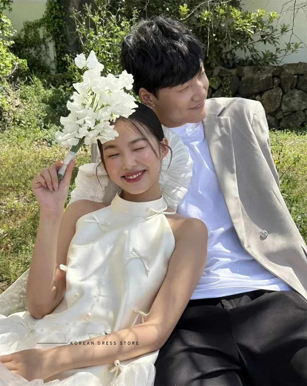 ML Customized Lovely Bow Silk Satin Short Korean Wedding Dress Photo Shoot Mini Bride Gown Formal Party Reception Dress