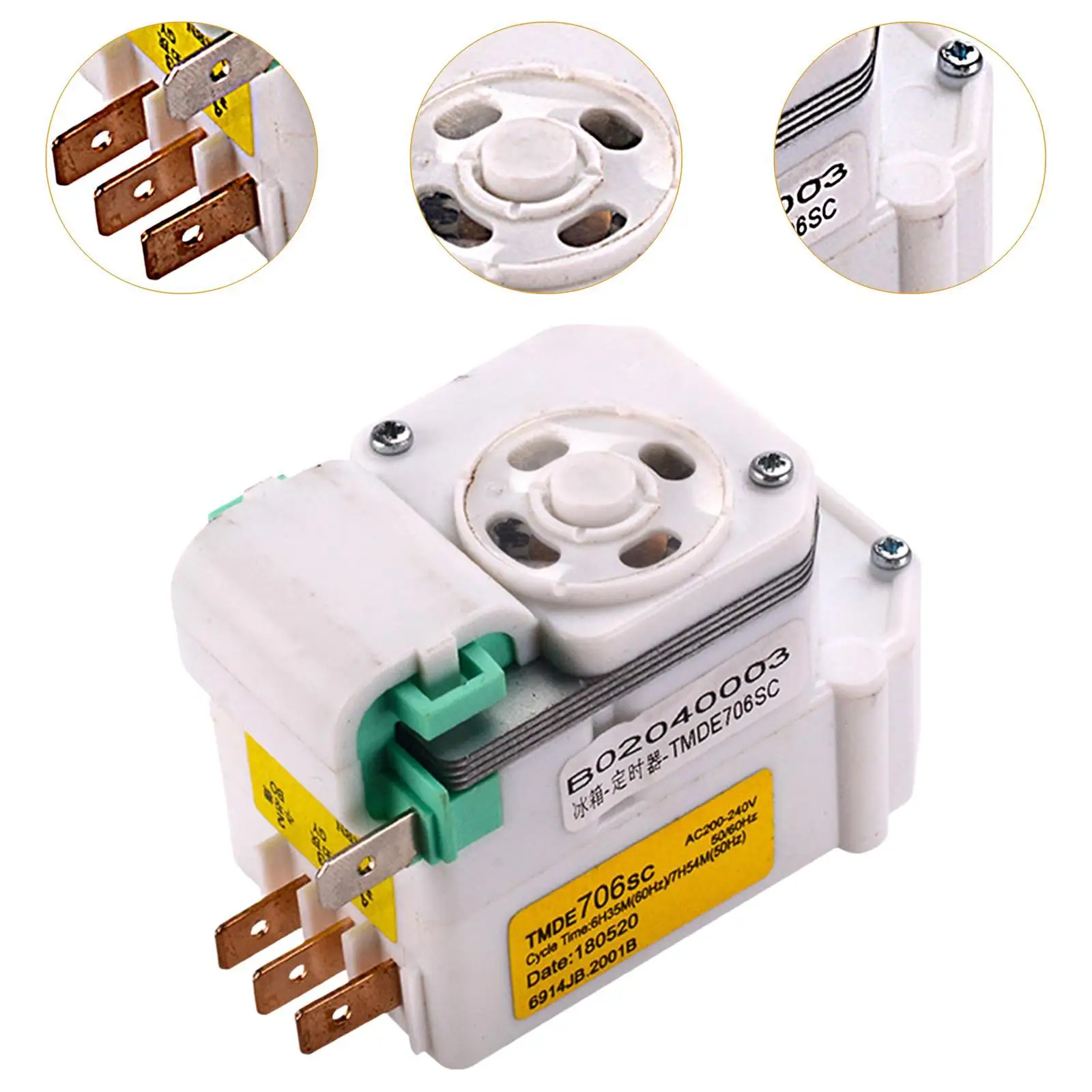 Minuterie de dégivrage pour réfrigérateur, remplacement Tmde706SC AC200-240V, Installation facile, minuterie de dégivrage pour congélateur, pièce de réfrigérateur robuste 50/60Hz