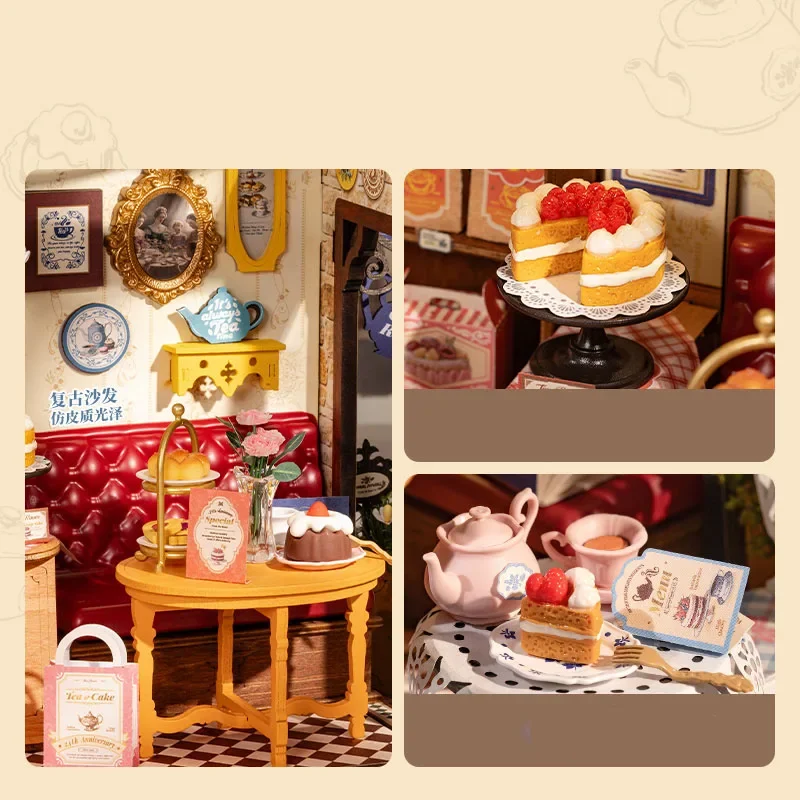 Animatie Kawaii Britse Tijd Afternoon Tea Diy Handgemaakte Cabine Klein Huis Model Mini Scène Bouwstenen Vrouwelijke Verjaardagscadeau