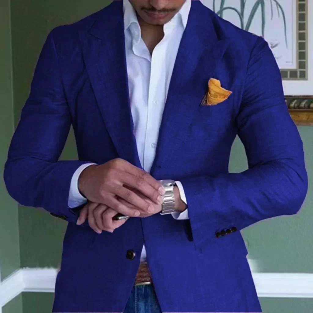 

Linen Suit for Men, Peak Lapel Single Blazer, Casual Wedding Dresses, Summer Beach Business Lightweight Tuxedo Set