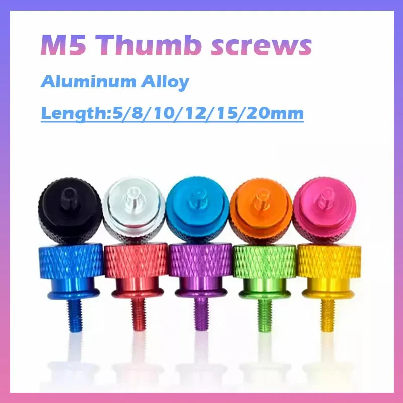 M5x5/8/10/12/15/20mm Coloure Aluminium Anodised Knurled Thumb Screws Hand Grip Knob Bolts Fit PC Case Camera Model Airplane