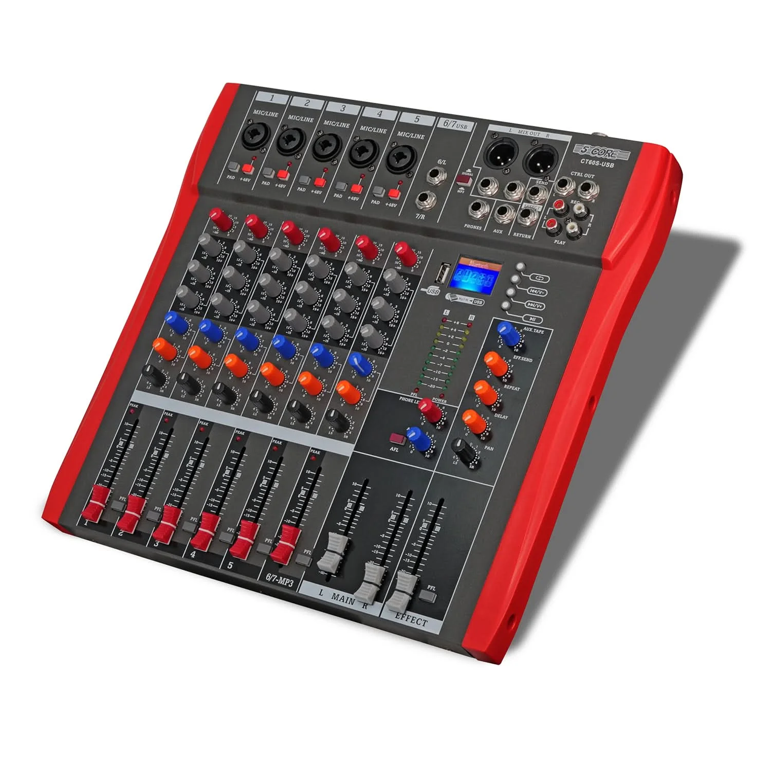 5 Core Audio Mixer 6 Channel DJ Equipment with Bluetooth USB Sound Board Console MX 6CH