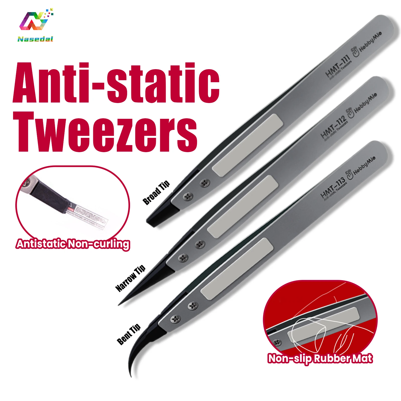 Hobby Mio HMT-111/112/113 Anti-Static Tweezers Water Decal Curved Straight Tips Tweezers for Gundam Model DIY Building Tools