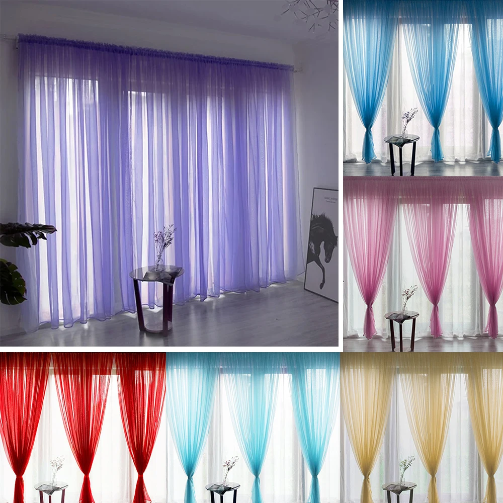 

1pc Tulle Sheer Curtains for Living Room Transparent Window Curtain Patio Drape Rod Tulle Multiple Colors Yard Curtain Decorate