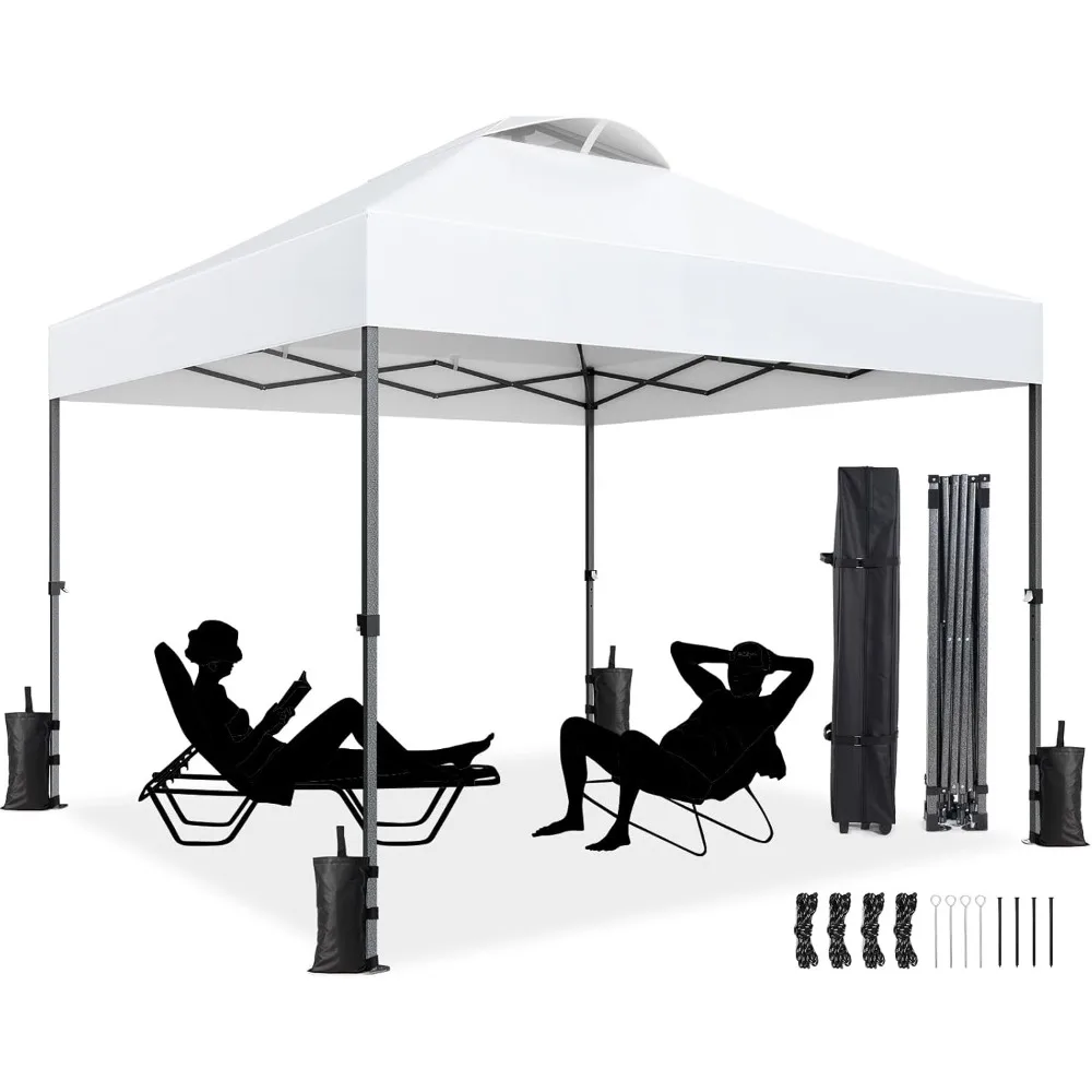 

10x10ft 1-Person Setup Pop Up Canopy Tent - Easy Outdoor Sun Shade for Events, Parties, Camping, Gazebo with Wheel Cover Bag