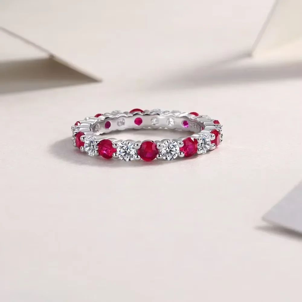 

M-JAJA 3.5mm Moissanite Wedding Band Eternity Ruby/Sapphire/Emerald Ring for Women S925 Sterling Silver Gold Plated Fine Jewelry