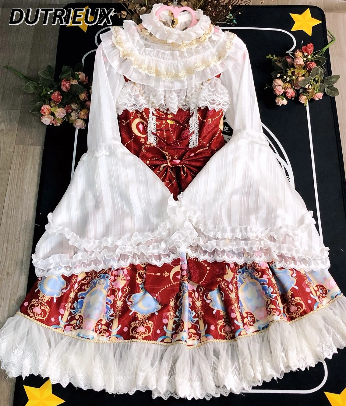 Lolita-Chemisier original doux et mignon pour fille, haut intérieur à col ras du cou, Phnom Penh, rayé, corne, manches longues, chemise en mousseline de soie couvertes