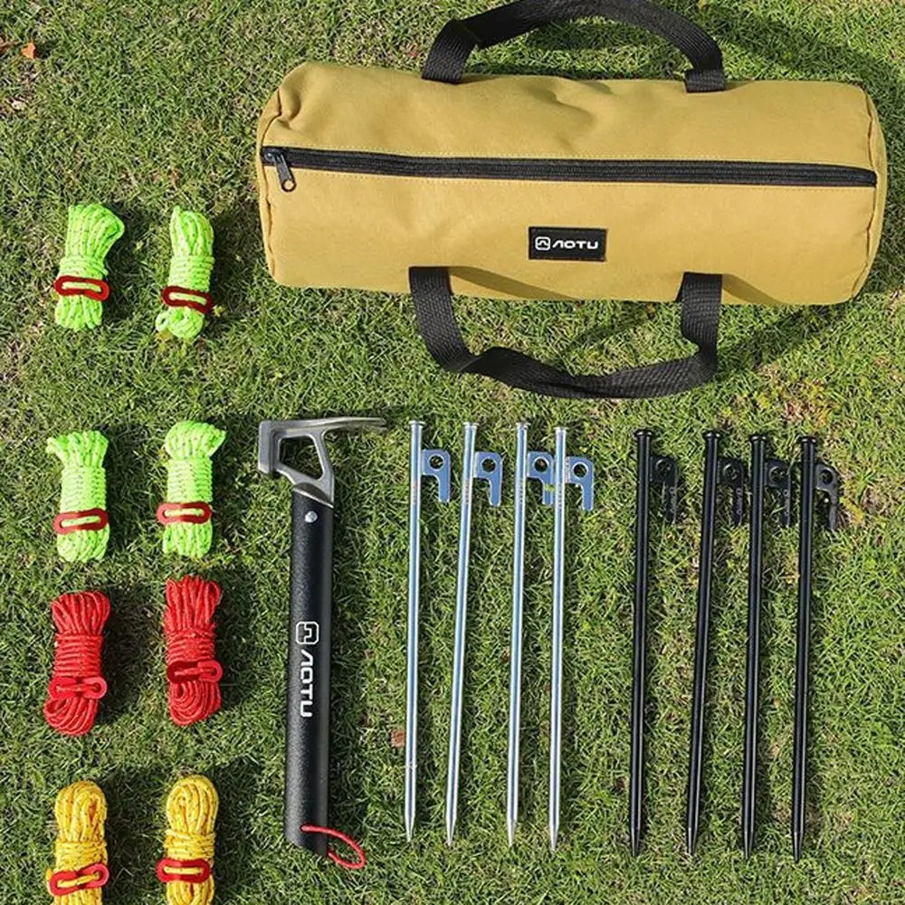 

Double Layer Tent Storage Bag Tear Resistant Large Internal Space Tent Pegs Organizer Versatile Use Handle Design Tent Pole Bag