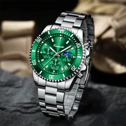 Luxury Men's Quartz Watch Fashion Business Three Eye Multifunctional Dial Watches Waterproof Luminous Stainless Steel Wristwatch