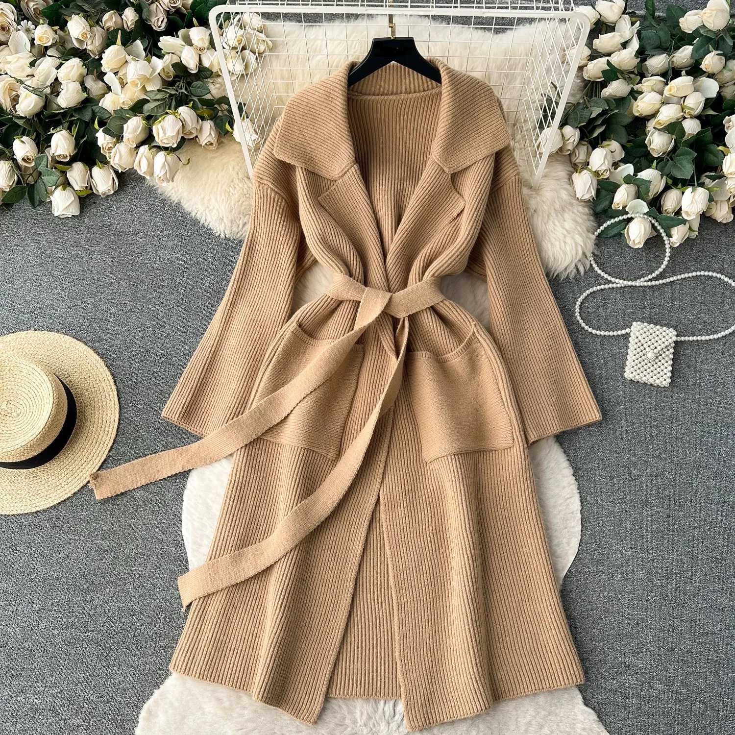 

High Quali Knitted Open Cardigan Outerwear Loose plus Size Feel 2024 Autumn Winter New Long Sle Women's Faion Sweater