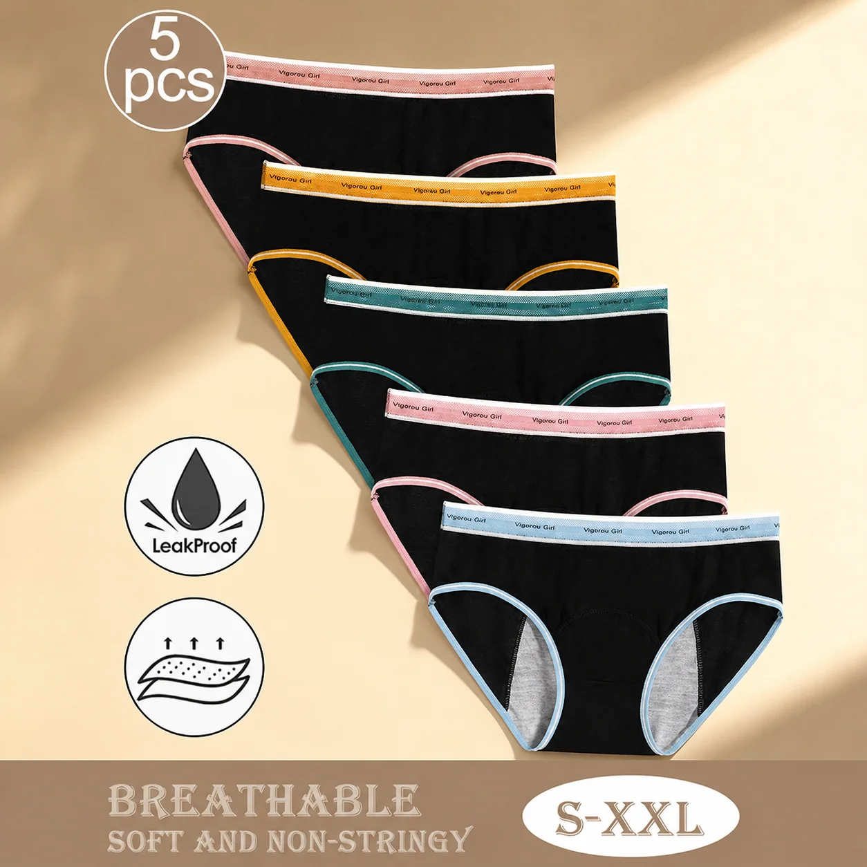 Period Panty Absorbent - 3-teiliges Set Mädchen-Schutzunterwäsche Auslaufsichere Saugfähige Slips